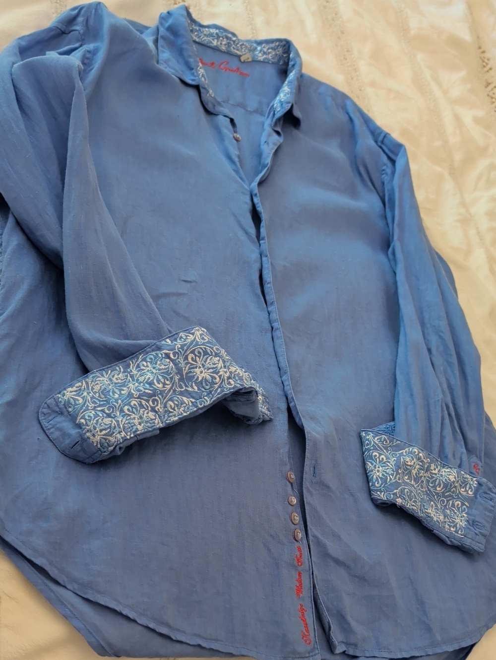 Robert Graham Light Blue Shirt  with Embroidered Cuffs